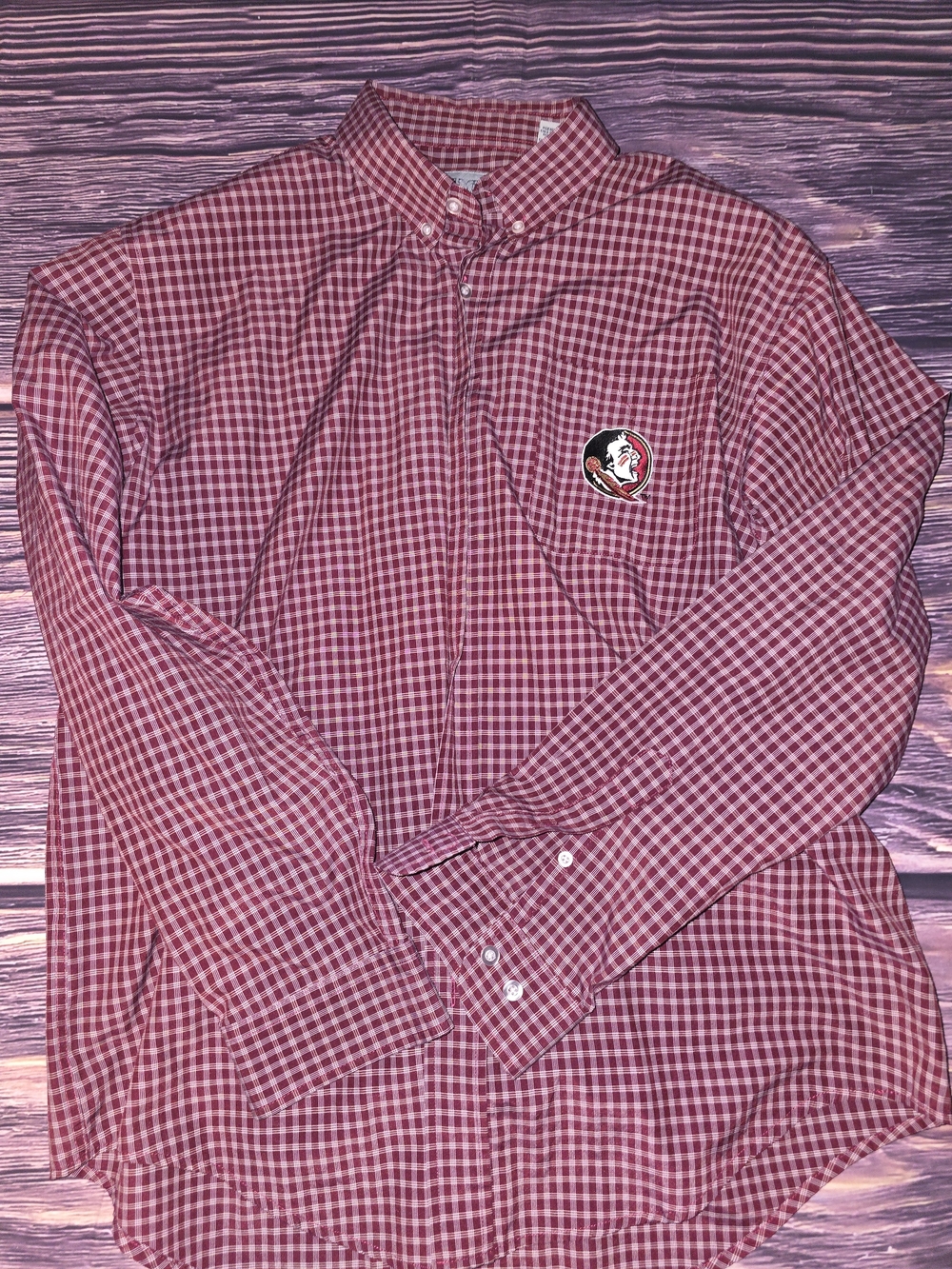 Men's Florida State Check Button-Down Shirt with Embroidered Patch